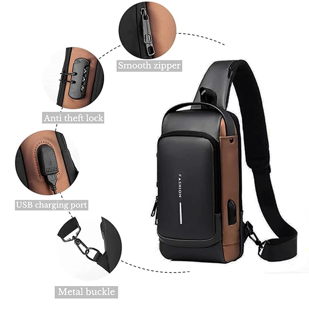 Multifunction Anti-theft Shoulder Bag Crossbody Bag Travel Sling Bag with USB Port and Code Lock Messenger Backpack Chest Bag for Male and female