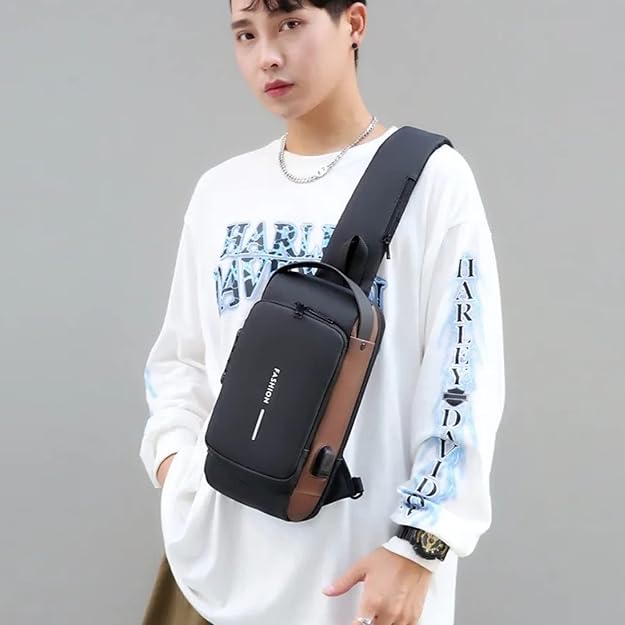 Multifunction Anti-theft Shoulder Bag Crossbody Bag Travel Sling Bag with USB Port and Code Lock Messenger Backpack Chest Bag for Male and female