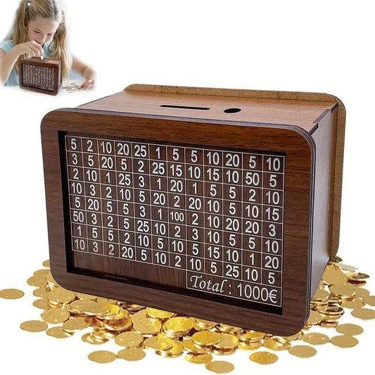 Money Saving Challenge Board Wooden Cash Savings Tracker Budget Planner Tool for Personal Finance Gifting & Goal Setting Small Amounts Become Big Bank.