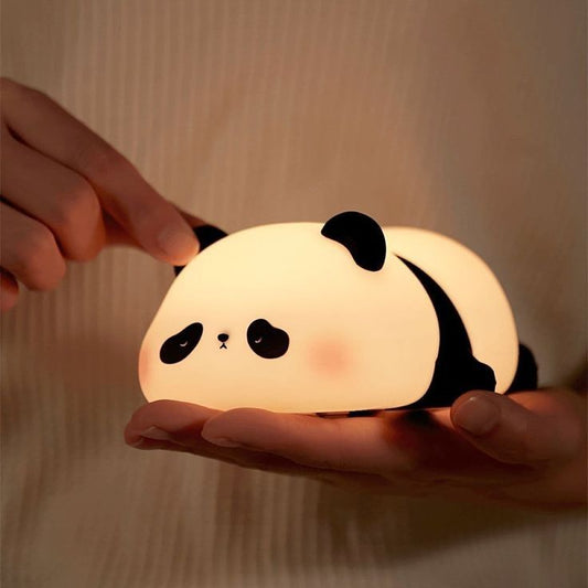 Lying Panda Night Light - Soft Silicone Color-Changing LED Touch Lamp with Timer for Bedroom & Office