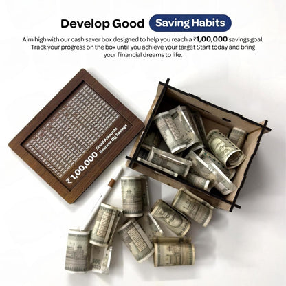 Money Saving Challenge Board Wooden Cash Savings Tracker Budget Planner Tool for Personal Finance Gifting & Goal Setting Small Amounts Become Big Bank.