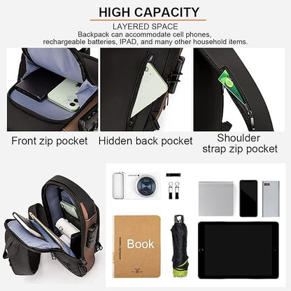 Multifunction Anti-theft Shoulder Bag Crossbody Bag Travel Sling Bag with USB Port and Code Lock Messenger Backpack Chest Bag for Male and female
