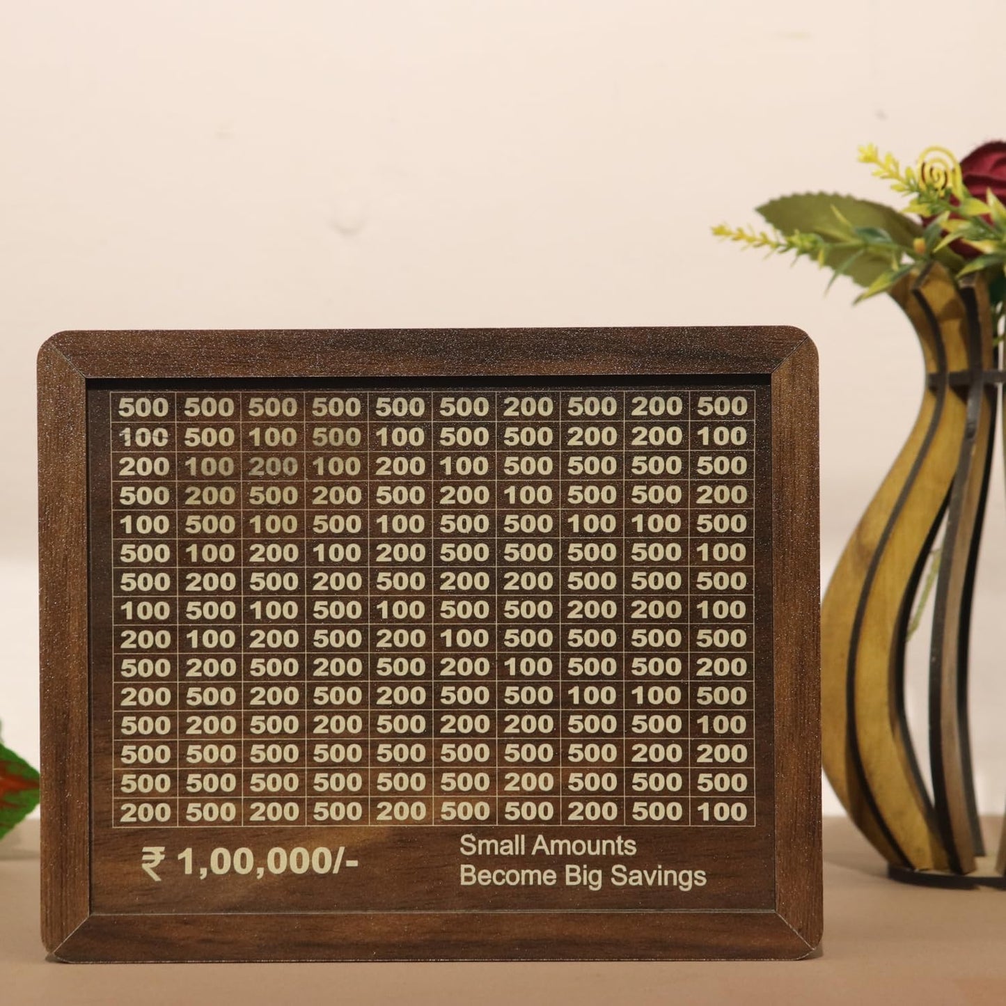 Money Saving Challenge Board Wooden Cash Savings Tracker Budget Planner Tool for Personal Finance Gifting & Goal Setting Small Amounts Become Big Bank.