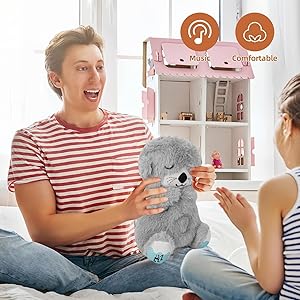 Breathing Teddy Otter Glowing Music for Baby Sensory Sleep Lights Rhythmic Simulation Plush for Babies Kids Soothing Sound and Décor Item Specially for Valentine Gift (Multi)